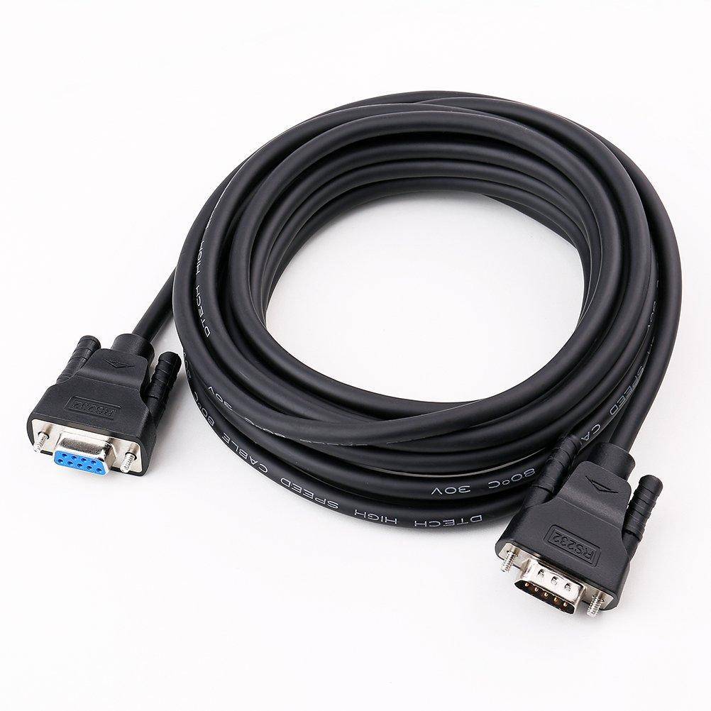 DTech DTech DB9 RS232 Serial Cable Male to Female Null Modem Cord Full Handshaking 7 Wire Crossover for Data Communication (15 Feet, Black)