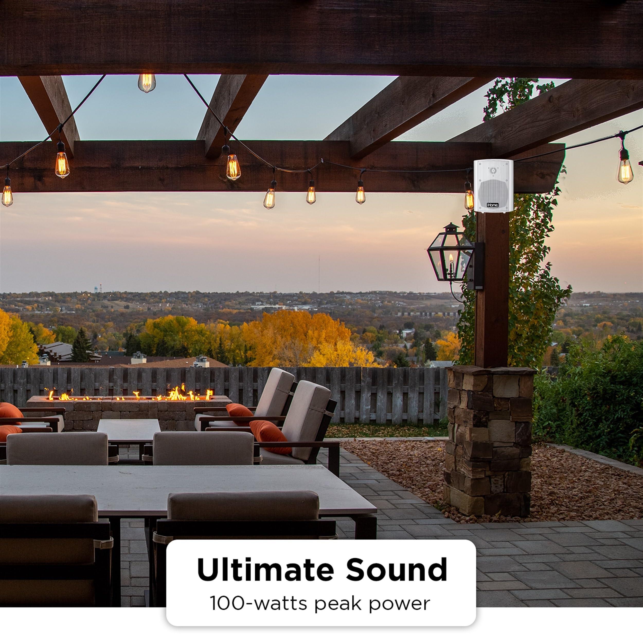 iHome iHome IHSI-W400BT-PR-WHT Bluetooth 4\" 100W Weatherproof Speakers, Indoor/Outdoor, Wall/Ceiling Mount, Surround Sound, Pair - Suitable for Home Parties