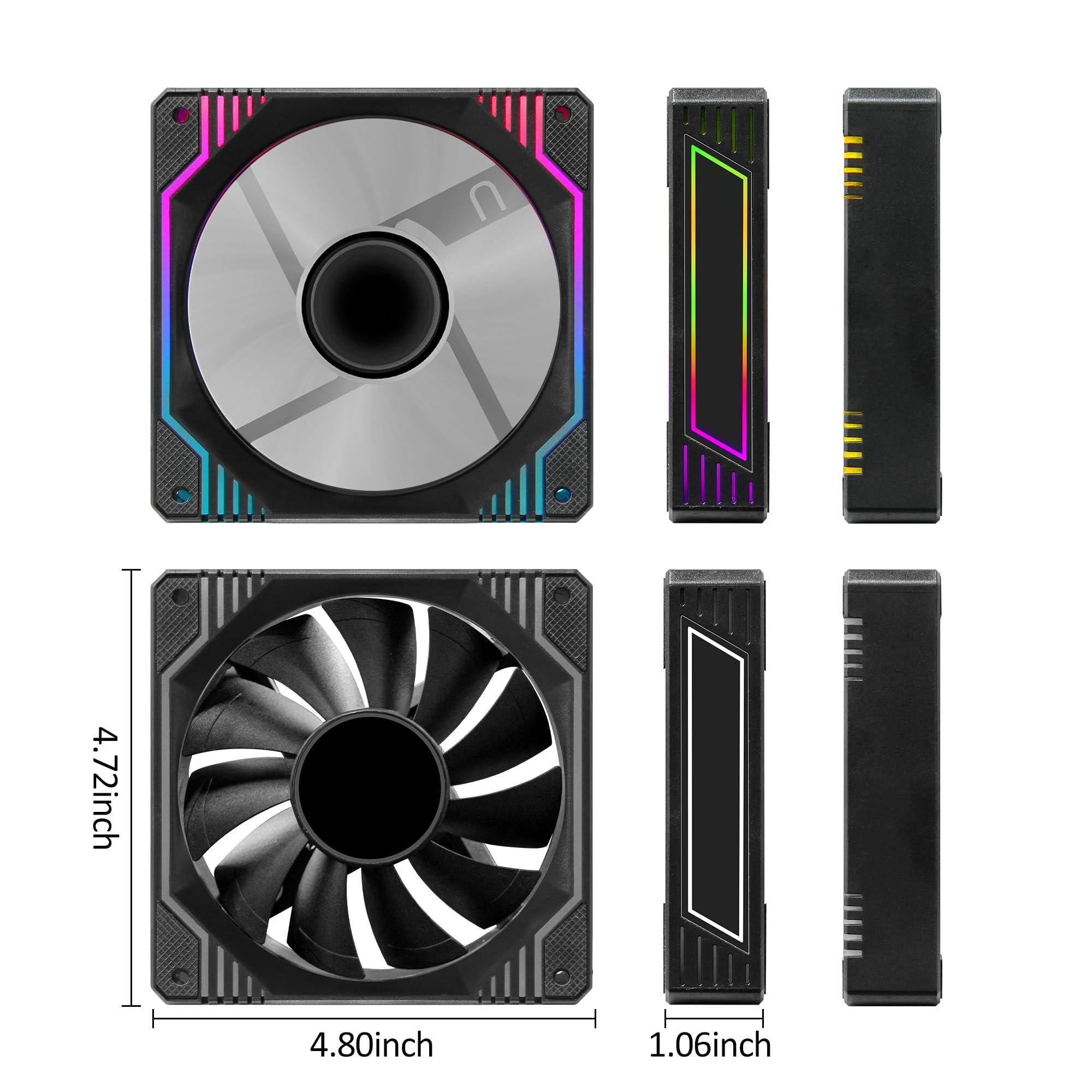 PANO-MOUNTS PANO-MOUNTS 120mm Infinity Mirror RGB Computer Fans 12V 6Pin Gaming PC LED CPU Case Cooler Chassis Quiet Fans with Adjustable Color Controlled by Remote 3-Pack Black