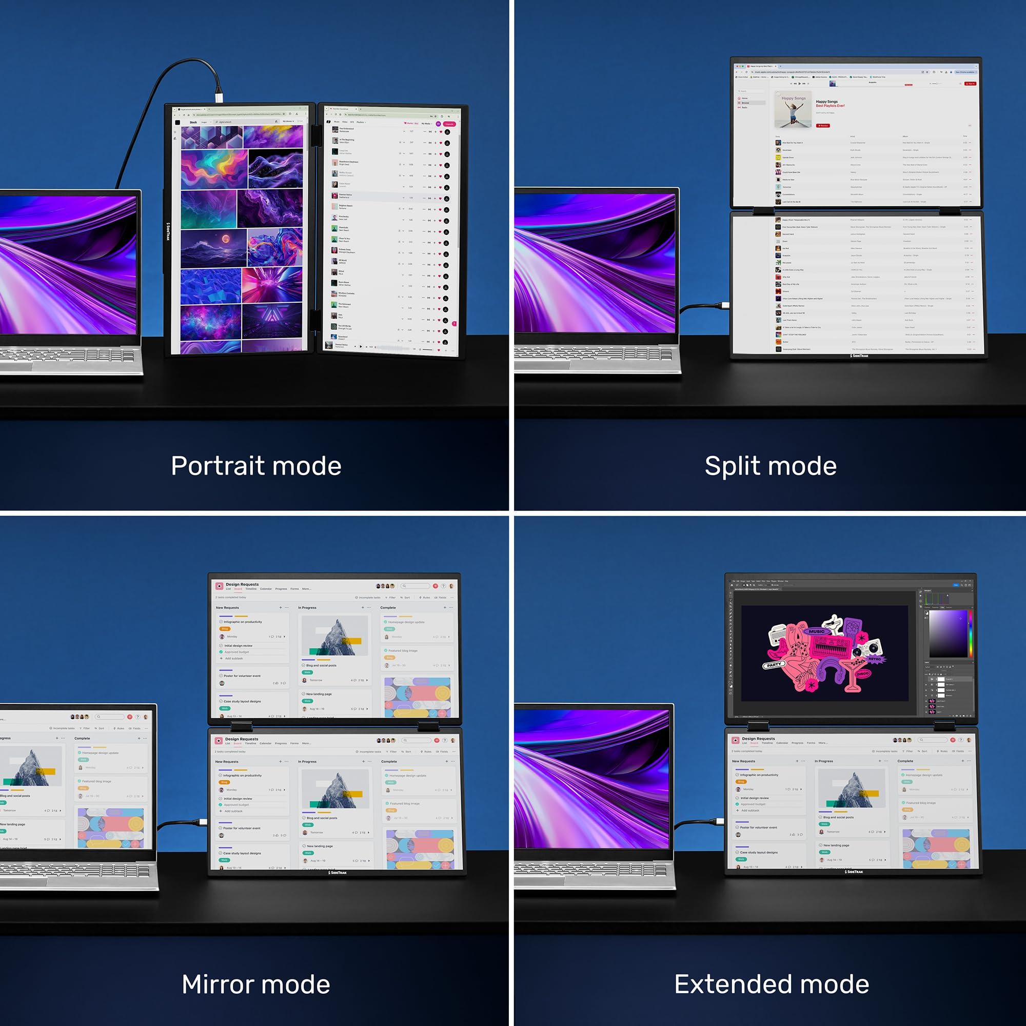 SideTrak SideTrak Solo Book 15.6" Foldable Dual Screen Portable Monitor with Protective Sleeve | Stacked FHD Laptop Screen Extender, 360 Rotation, USB-C & HDMI, Mac, PC, Chromebook Compatible
