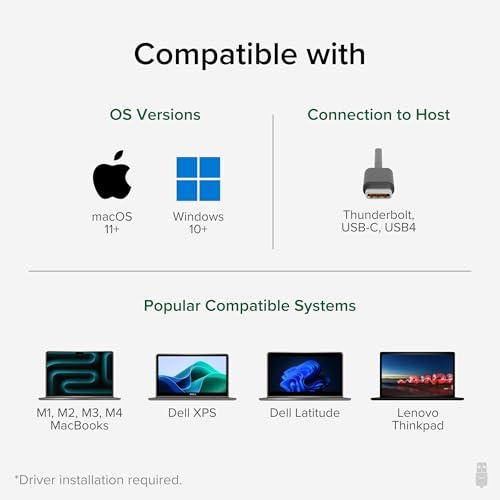 Plugable Plugable 7-in-1 USB-C DisplayLink Dock Dual 4K HDMI (Requires DisplayLink Driver), 100W PD Charging, USB4 & Thunderbolt Compatible, Gigabit Ethernet, USB-A/C, SD Card for Mac & Windows Laptops