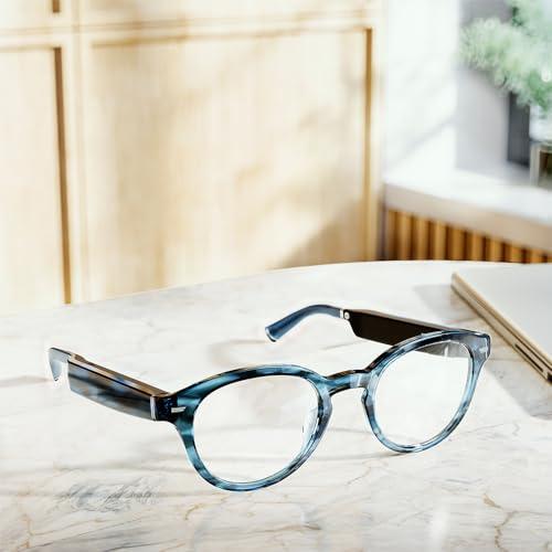Amazon Amazon Echo Frames, an Alexa device (newest model), Smart glasses with Alexa, Round frames in Blue Tortoise with blue light filtering lenses