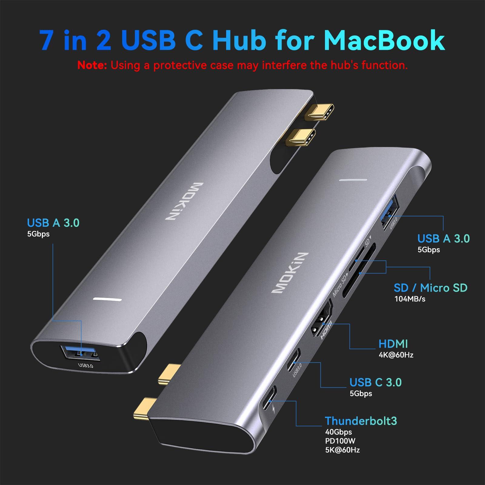 MOKiN USB C Adapter for MacBook Pro 2023 2022 2021, MacBook Pro USB Adapter, 7 in 2 MacBook Pro Accessories for MacBook Pro/Air M1M2M3, Mac Dongle with 4K HDMI, 2 USB 3.0, TF/SD, USB-C 100W and Thunderbolt3