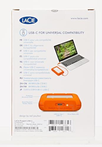 LaCie LaCie Rugged USB-C, 5TB, Portable External Hard Drive, Drop, Shock, Dust, Rain Resistant, for Mac & PC (STFR5000800)