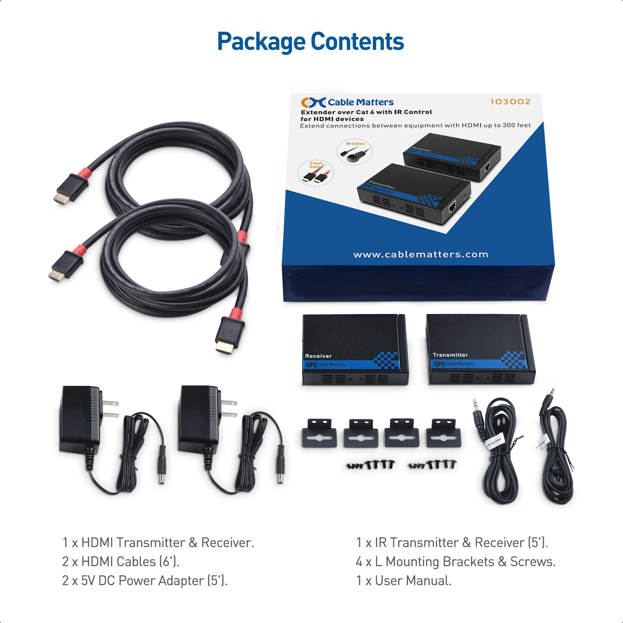 Cable Matters Cable Matters Wall Mount HDMI Extender (HDMI Over Ethernet Cable) with TCP/IP Support for 1-to-Many Setup - Up to 300 Feet (Model: 103002)