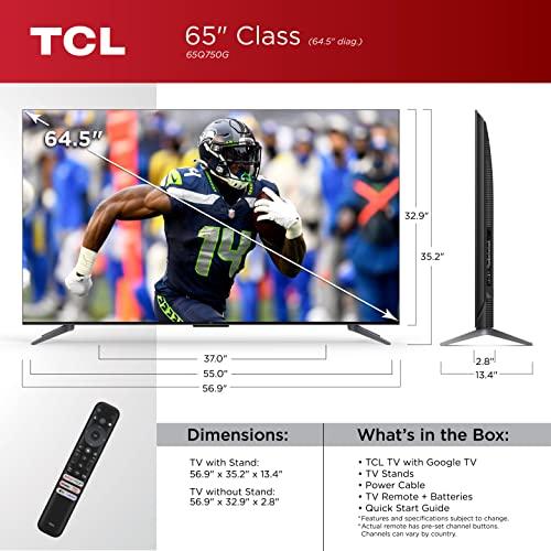 TCL TCL 65-Inch Q7 QLED 4K Smart Google TV (65Q750G) 2023 Model with Dolby Vision & Atmos, HDR Ultra, 120Hz, Game Accelerator up to 240Hz, Voice Remote