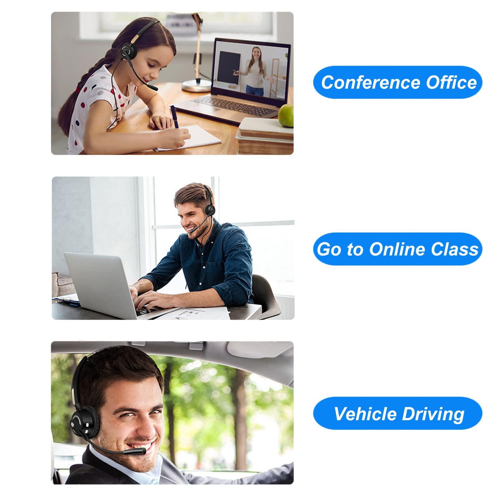 EBTOOLS Bluetooth Headphones, Noise Cancelling USB Call Center Headset 360 Degree Rotation Long Call Time Customer Service Headphones with Mic for Computer Telephone Desktop Box