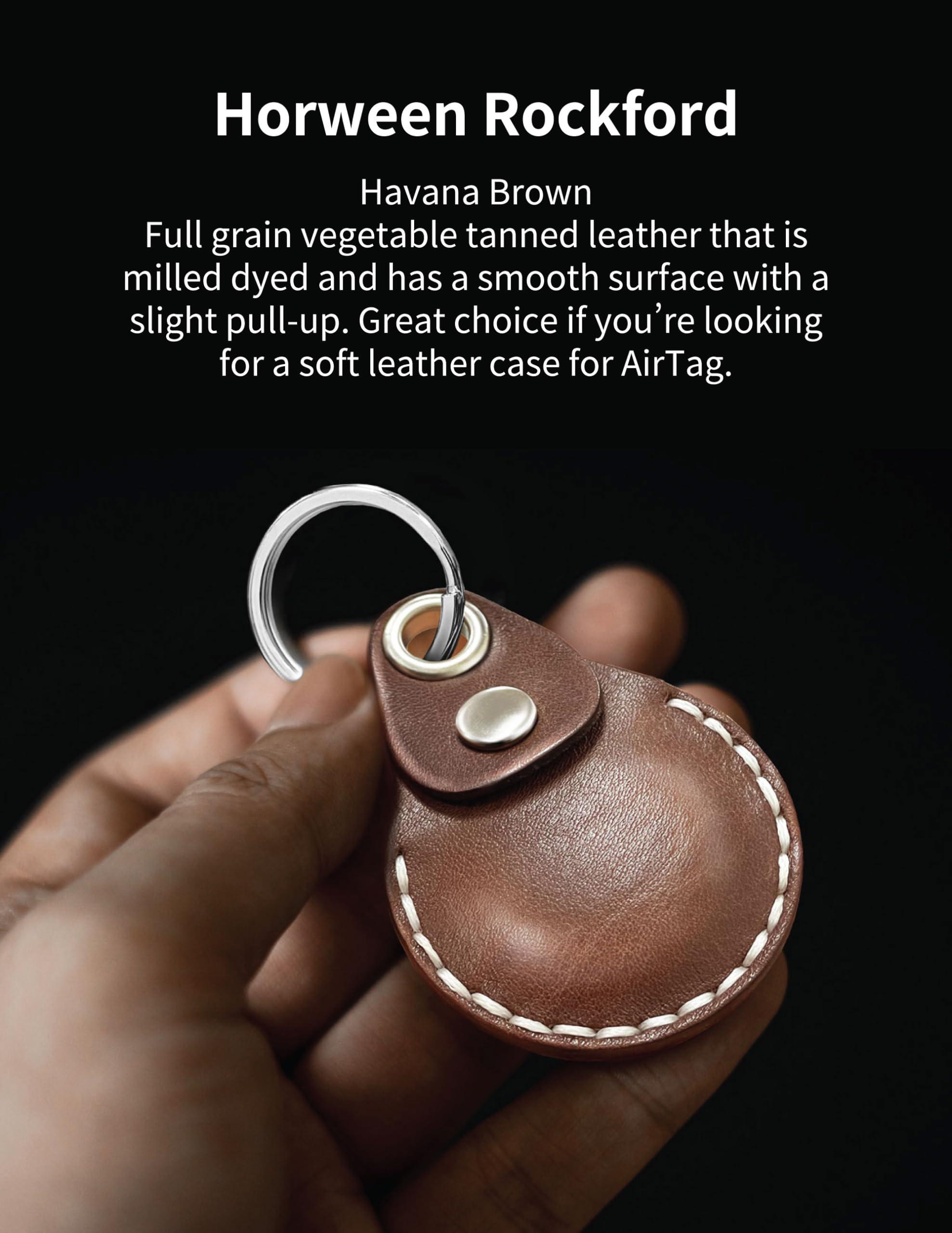 VogDuo VogDuo Horween Leather Case for AirTag, keyring wrist lanyard Holder Protect Cover Scratch Resistance (Havana Brown)