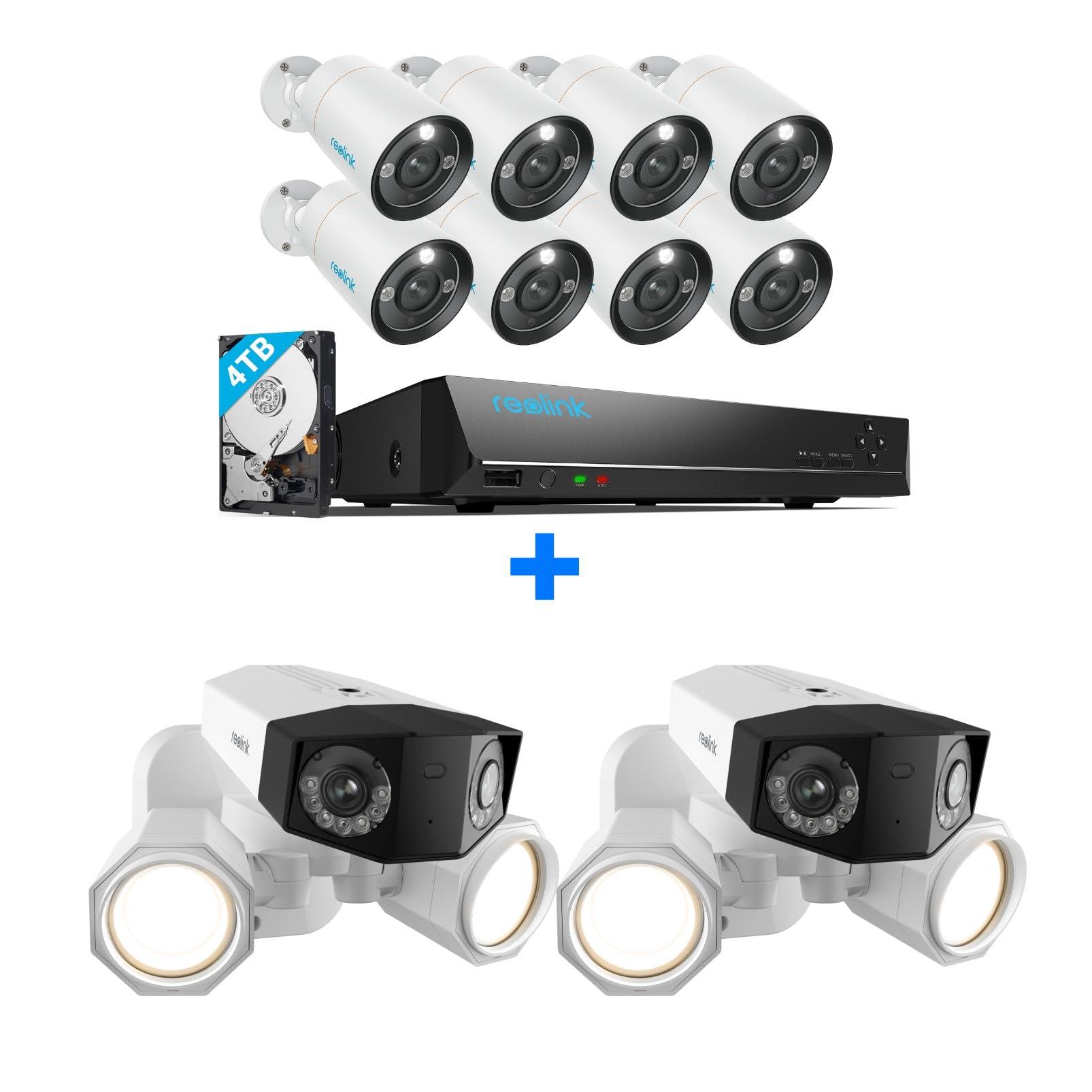 REOLINK REOLINK 12MP Security Camera System, 8pcs PoE Security Camera Outdoor Color Night, 2-Way Talk, 16CH NVR 4TB HDD, RLK16-1200B8-A Bundle with 2pcs 4K Ultra-Wide Angle Camera Duo Floodlight PoE