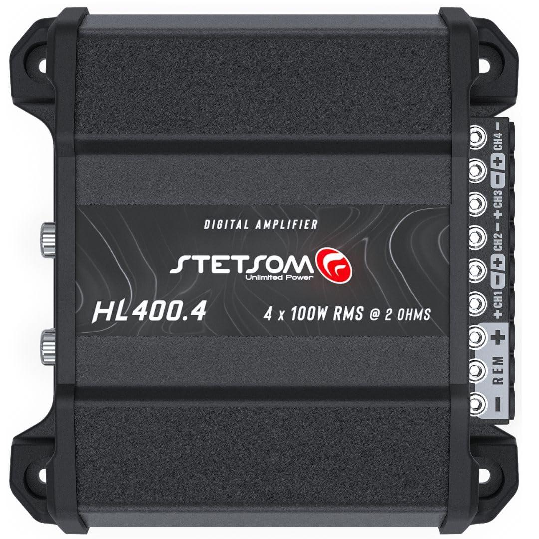 Stetsom Stetsom HL 400x4 2 Ohms - Compact Digital 4 Channel Amplifier, 400W RMS 400x4, Full Range, High Input, Bass Boost Gain + 14db (Variable Adjustment 30-75hz), Multichannel, Digital Sound, Crossover