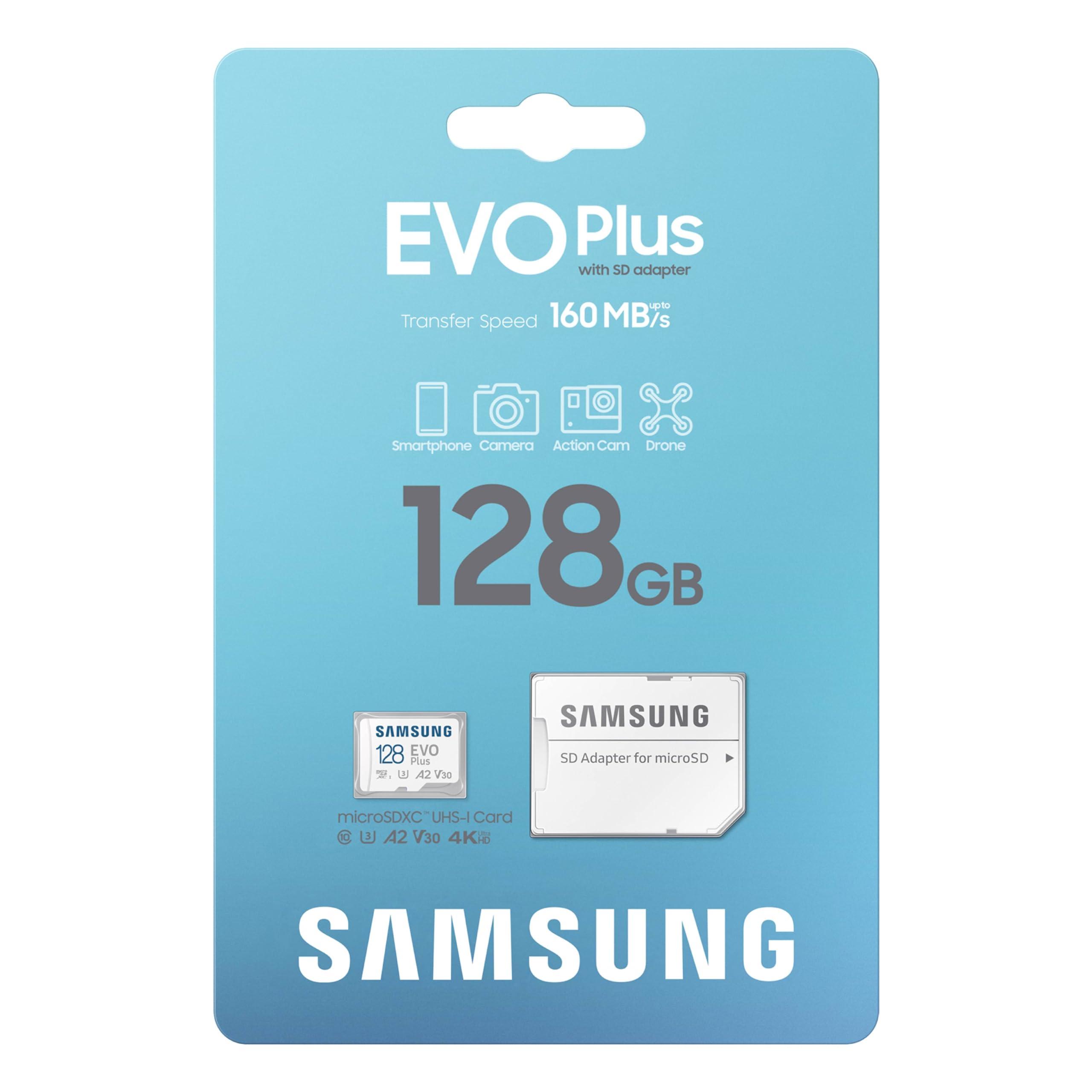 SAMSUNG SAMSUNG EVO Plus microSD Memory Card + Adapter, 128GB microSDXC, Speeds Up to 160 MB/s, UHS-I, C10, U3, V10, A3, Upgrade Storage for Phones, Tablets, Gaming Consoles, DSLR Cameras, PCs, MB-MC128SA/AM