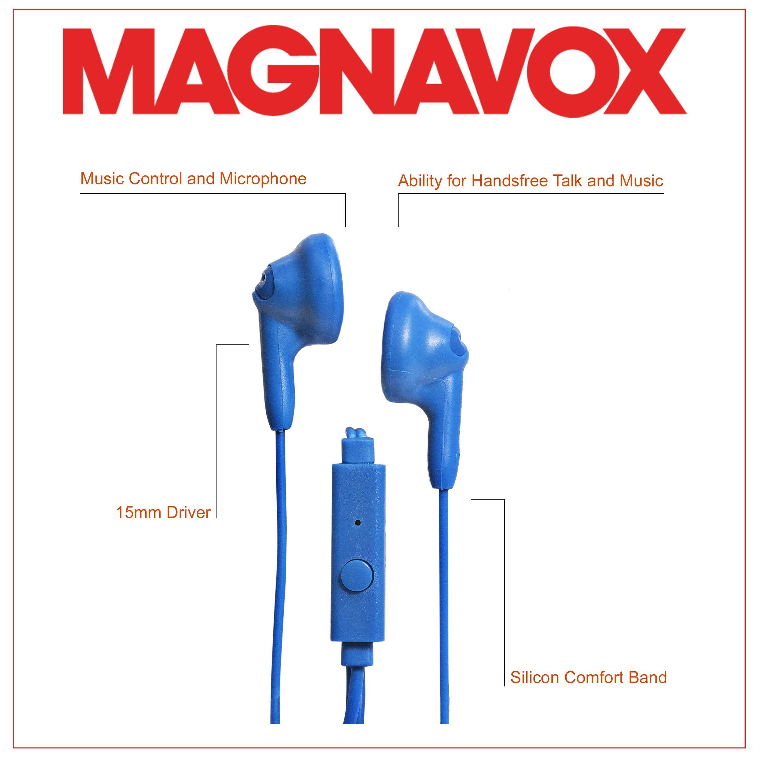 Magnavox Magnavox MHP4820M-BL Gummy Earbuds with Microphone in Blue | Available in Pink, Purple, White, Black, & Blue | Earbuds Gummy | Extra Value Comfort Stereo Earbuds | Durable Rubberized Cable |