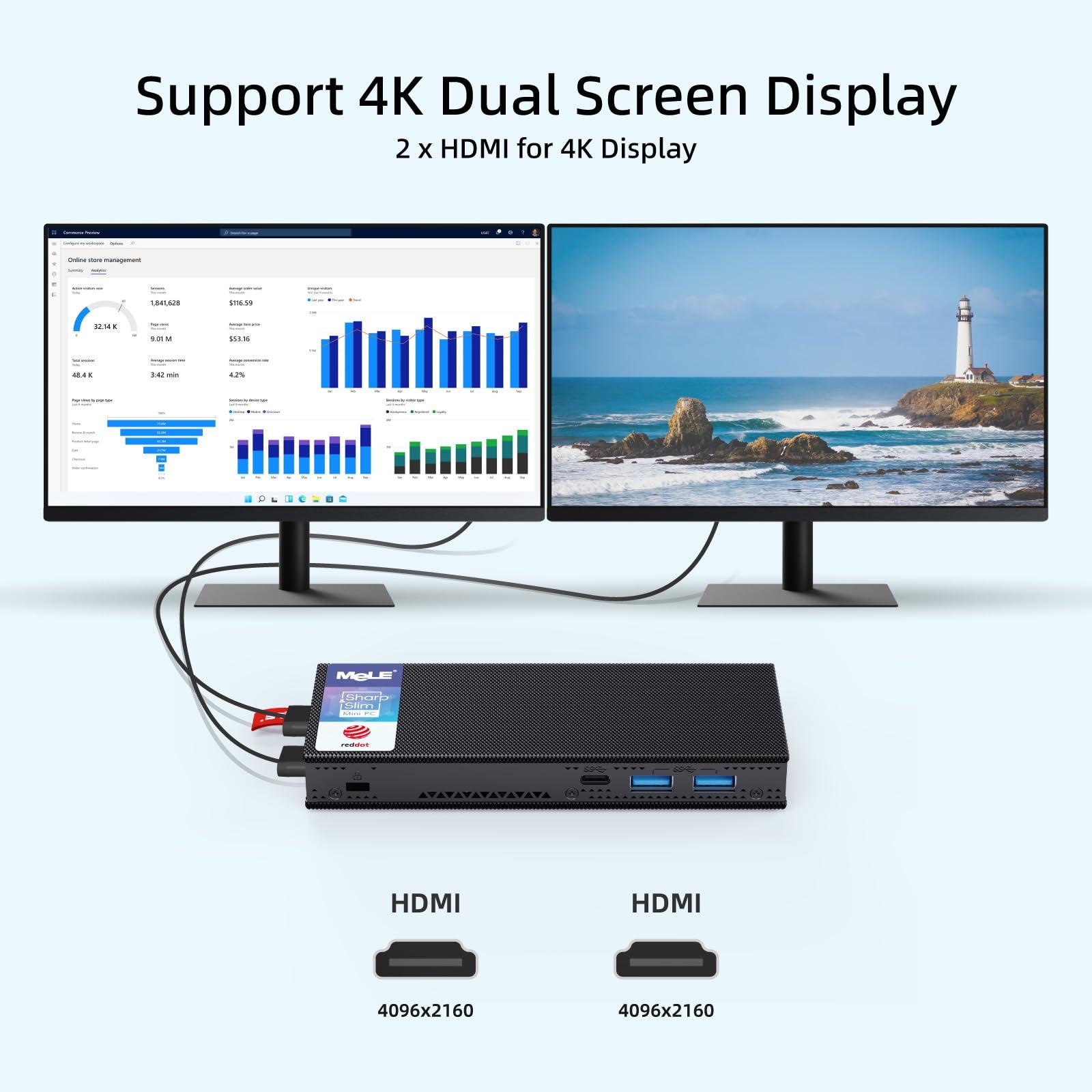 MeLE MeLE Reddot Winner PCG02 Pro Fanless N100 Mini PC Stick 8GB LPDDR4x 128GB eMMC Micro Computer 2X HDMI 4K WiFi 5 BT5.1 Gigabit Ethernet, Support PD3.0 Protocol, on IoT, NAS, Digital Signage, MES, WMS