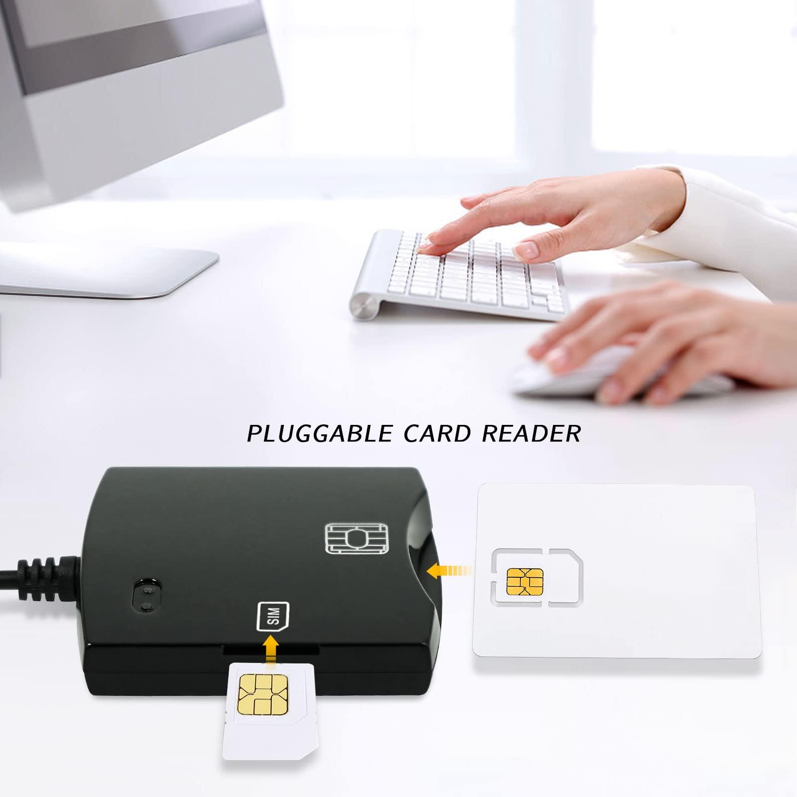 BOMFLORE Smart SIM Card Reader Writer: EMV Chip Reader Writer Programmer with 5pc Blank Programable LTE USIM 4G Card and SIM Personalize Software - CAC Reader for Win OS Linux