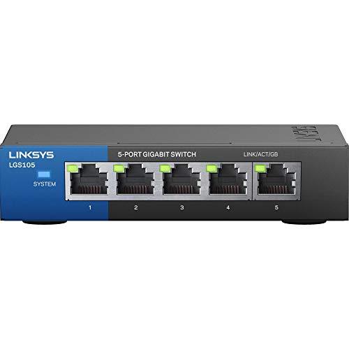 Linksys Linksys LGS105: 5-Port Business Desktop Gigabit Ethernet Unmanaged Switch, Computer Network, Wired Connection Speed up to 1,000 Mbps (Black, Blue)