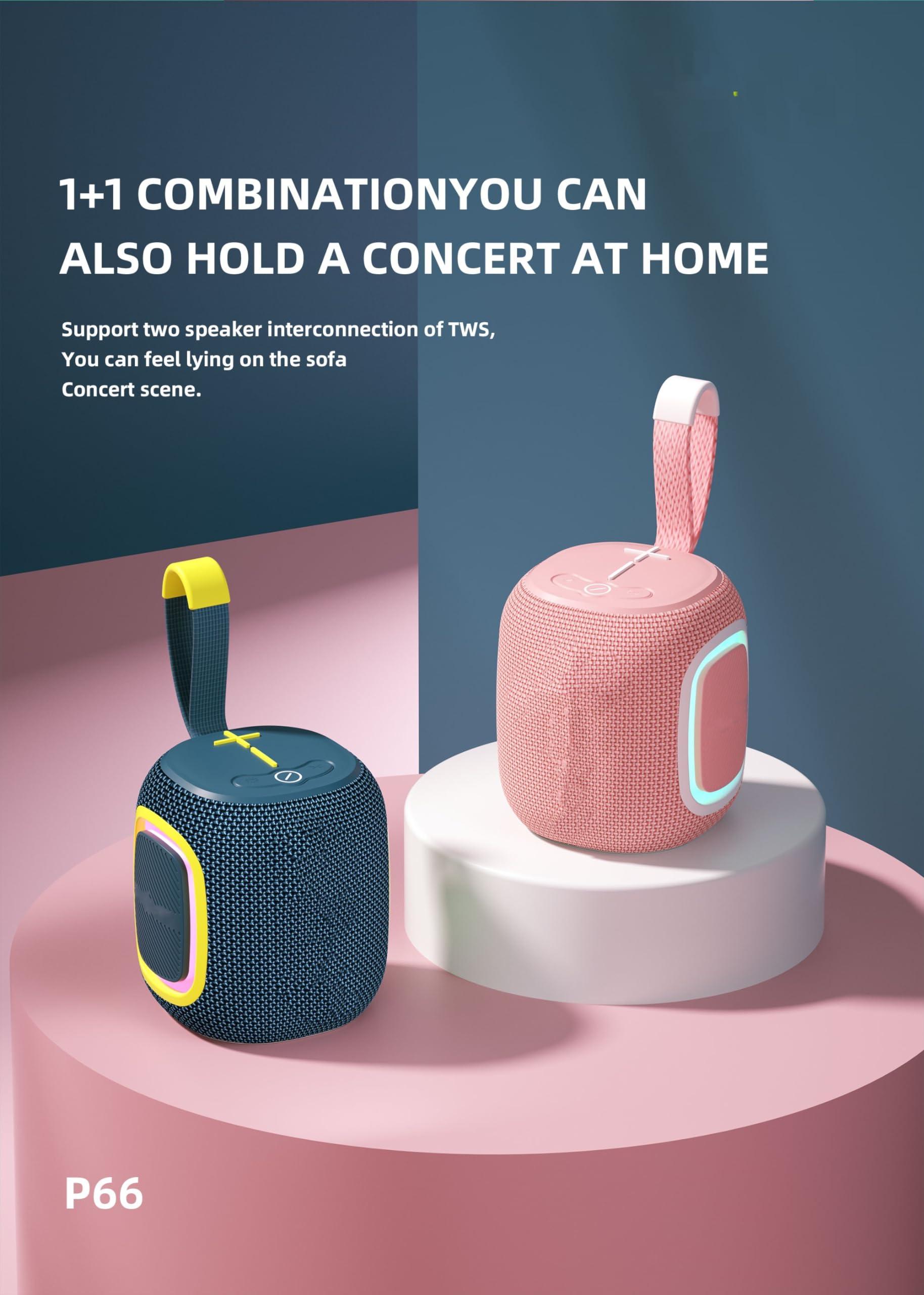 WorryFree Gadgets Waterproof Mini Bluetooth 5.3 Speaker 10M Transmission Distance 5W Output Power for Computer Home Theater Karaoke Player Mobile Phone (Pink)