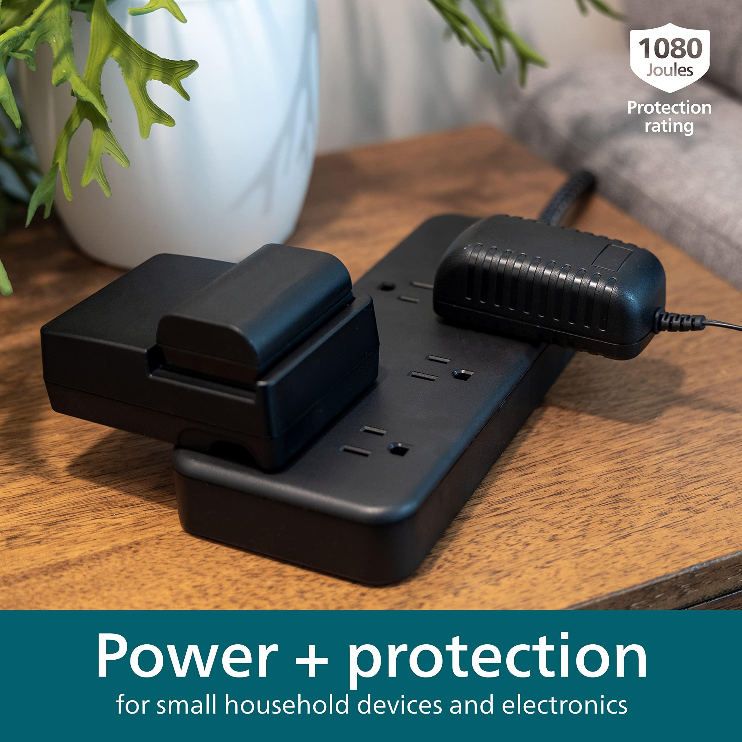 Philips Philips 6-Outlet Surge Protector, 8 Ft, Braided Cord, 1080 Joules, Adapter-Spaced, Black, SPC6066BB/37