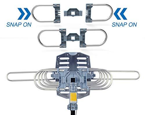 pingbingding PBD Outdoor Digital HD TV Antenna 150 Miles Motorized 360 Degree Rotation with Mounting Pole and 40FT RG6 Coax Cable - UHF/VHF / 1080P / 4K Snap-On Installation