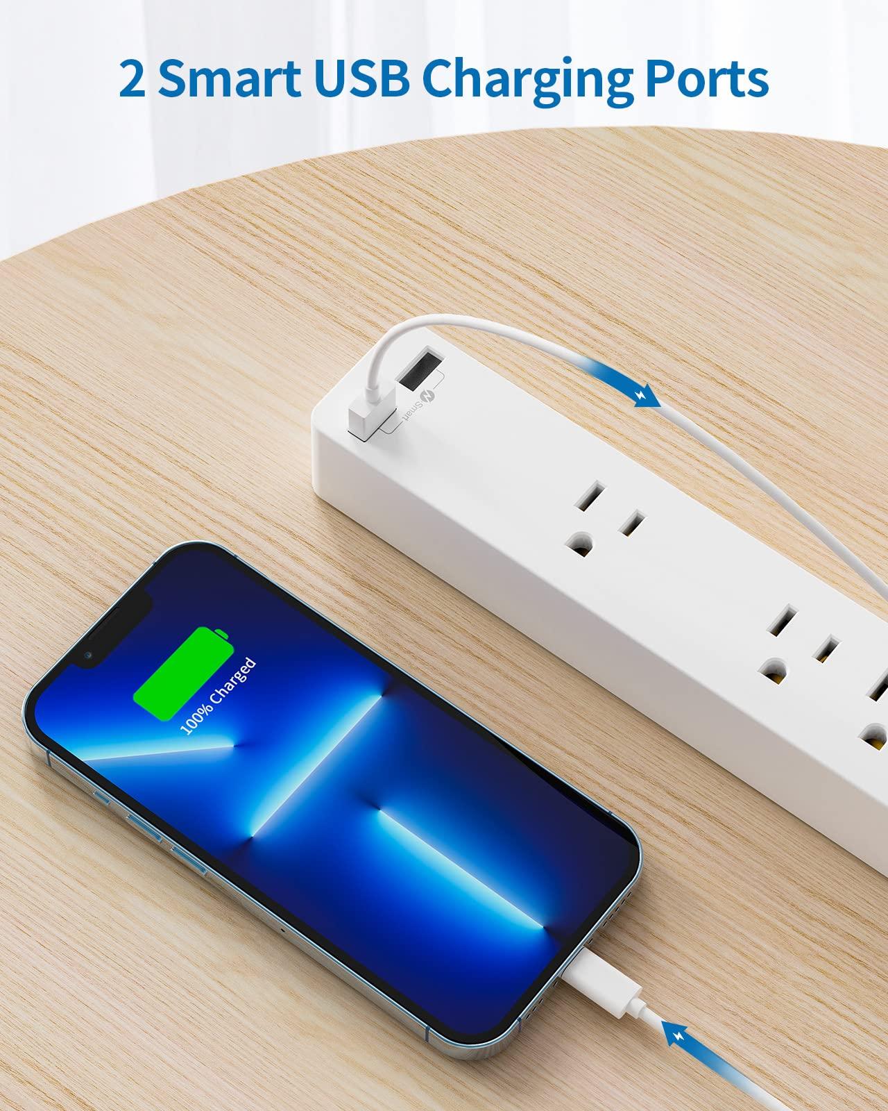 NTONPOWER Flat Extension Cord 15 ft, NTONPOWER Ultra Thin Flat Extension Cord Under Carpet, Rug, Door, Wall Mount Power Strip Flat Plug with 4 Outlets 2 USB, Overload Protection for Home Office Indoor, White