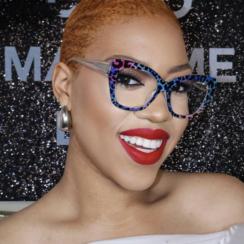 VOOGLAM VOOGLAM Square Women's Non-Prescription Glasses with HD Clear Lenses in Multicolor Leopard Acetate Frame