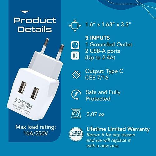 Ceptics Ceptics Italy, Europe Travel Adapter Plug Set - 2 Pack - with 2 USB + USA Socket Input - Type L and Type C - Ultra Compact - Safe Grounded Perfect for Cell Phones, Laptops, Camera Chargers