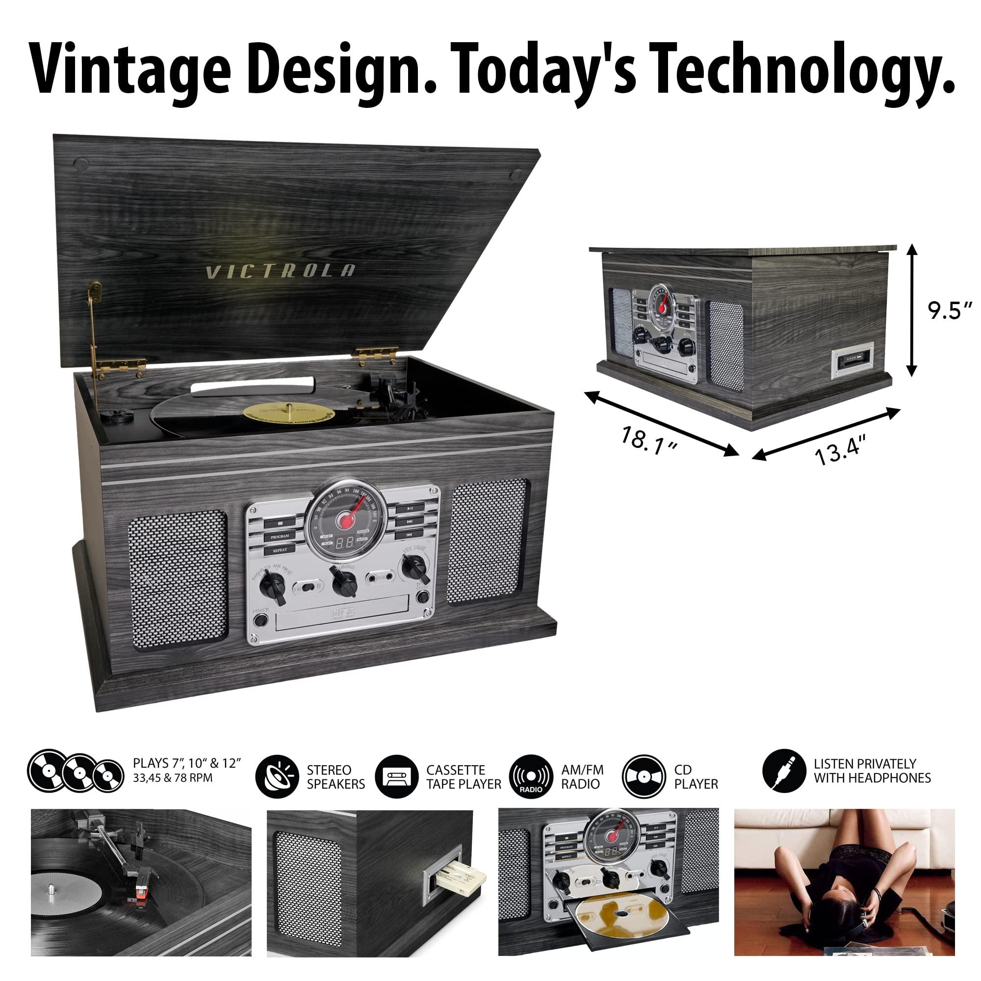 Victrola Victrola Nostalgic 6-in-1 Bluetooth Record Player & Multimedia Center with Built-in Speakers - 3-Speed Turntable, CD & Cassette Player, FM Radio | Wireless Music Streaming | Natural