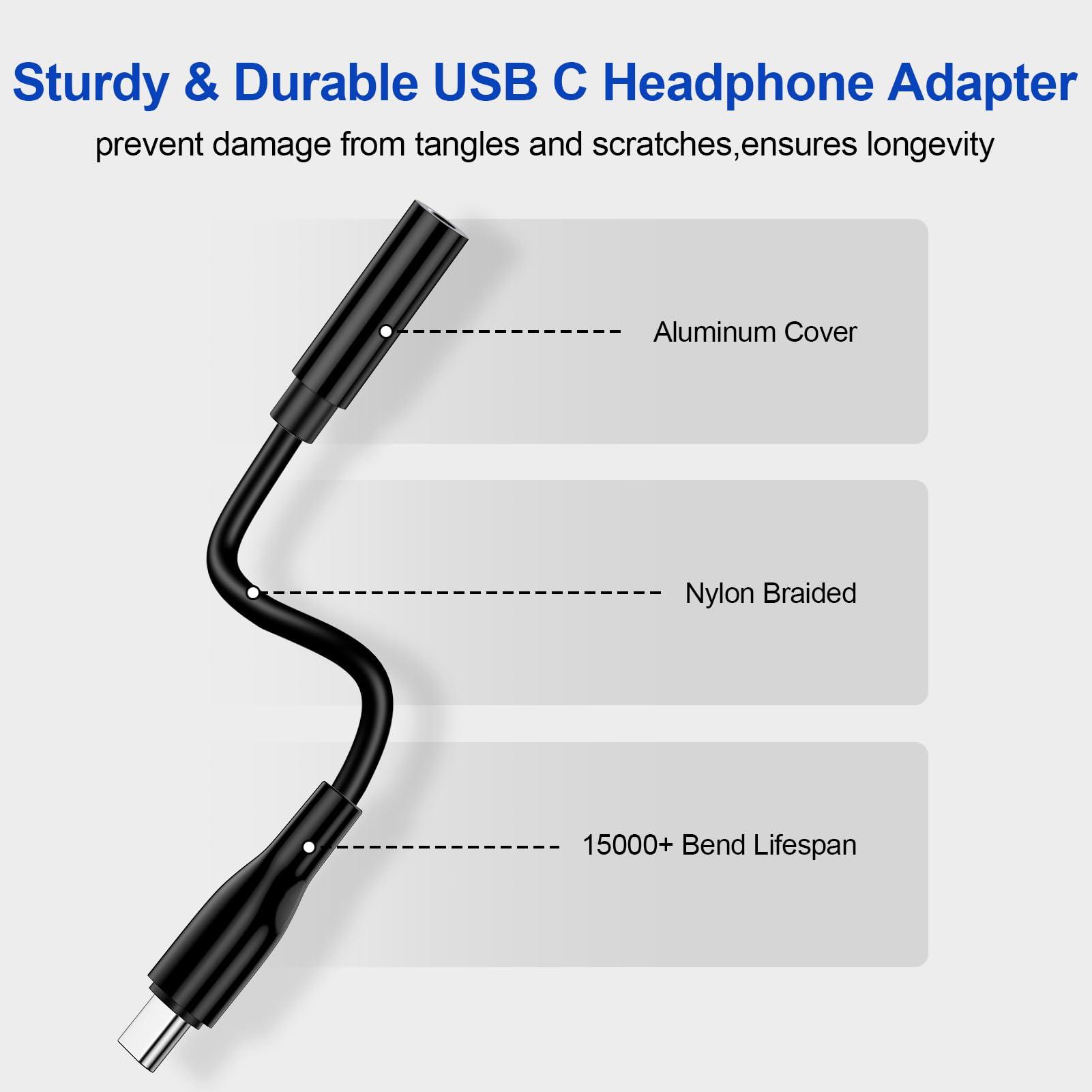 UorMe USB C to 3.5mm Headphone Adapter for Google Pixel 9 Pro XL Fold 8A 7A 6A 5A, 2Pack Type C Audio Adapter Headphone Jack Aux Cord for Samsung Galaxy A14 A15 A16 A54 A55 A53 S24 FE Ultra S23 S22 Plus