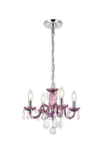 Elegant Lighting Elegant Lighting Rococo 4 Light Red Bordeaux Hanging Pendant Lamp with Royal Cut Crystal