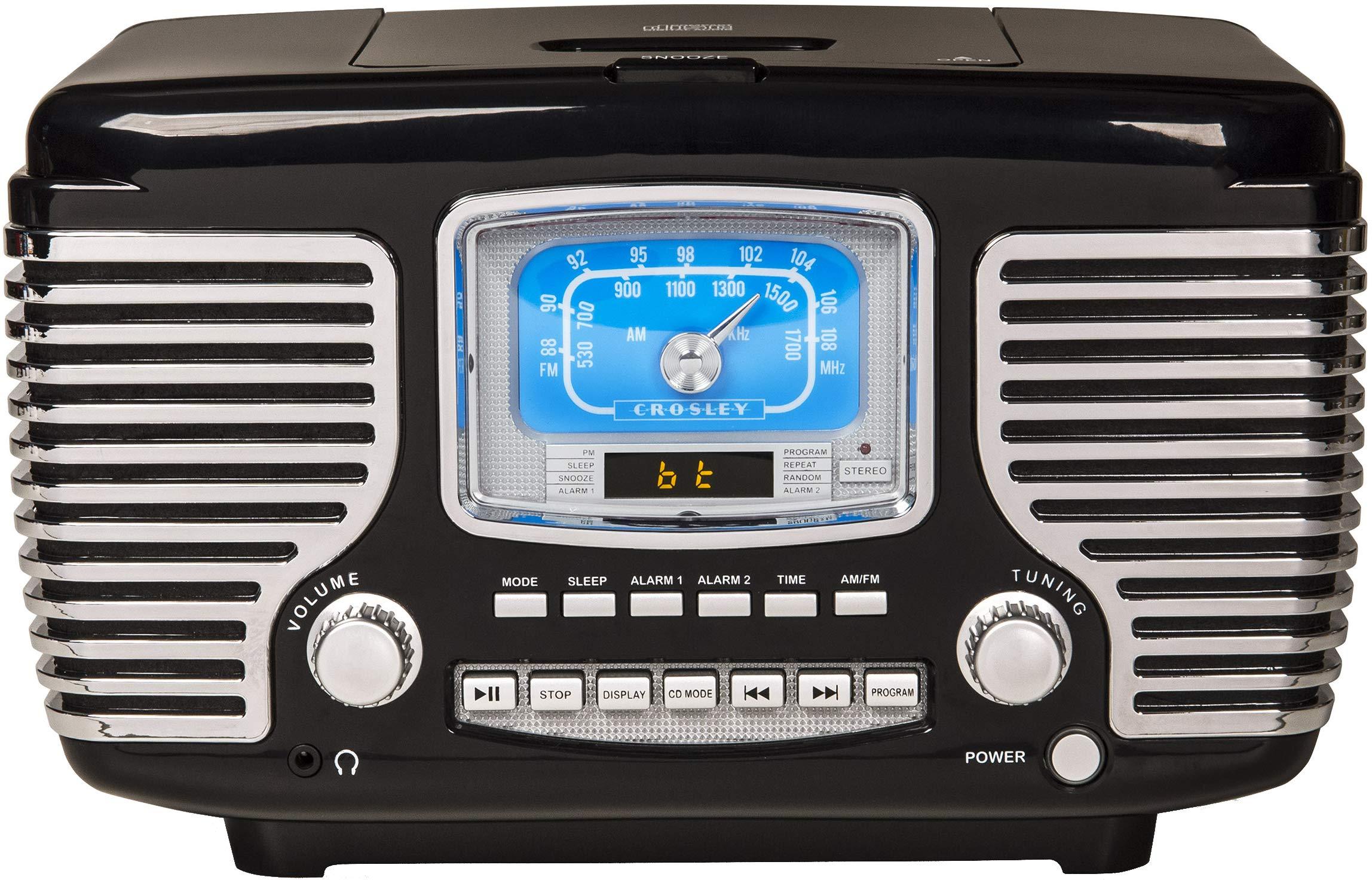 Crosley Crosley CR612B-BK Corsair Tabletop AM/FM Bluetooth Radio with CD Player and Dual Alarm Clock, Black