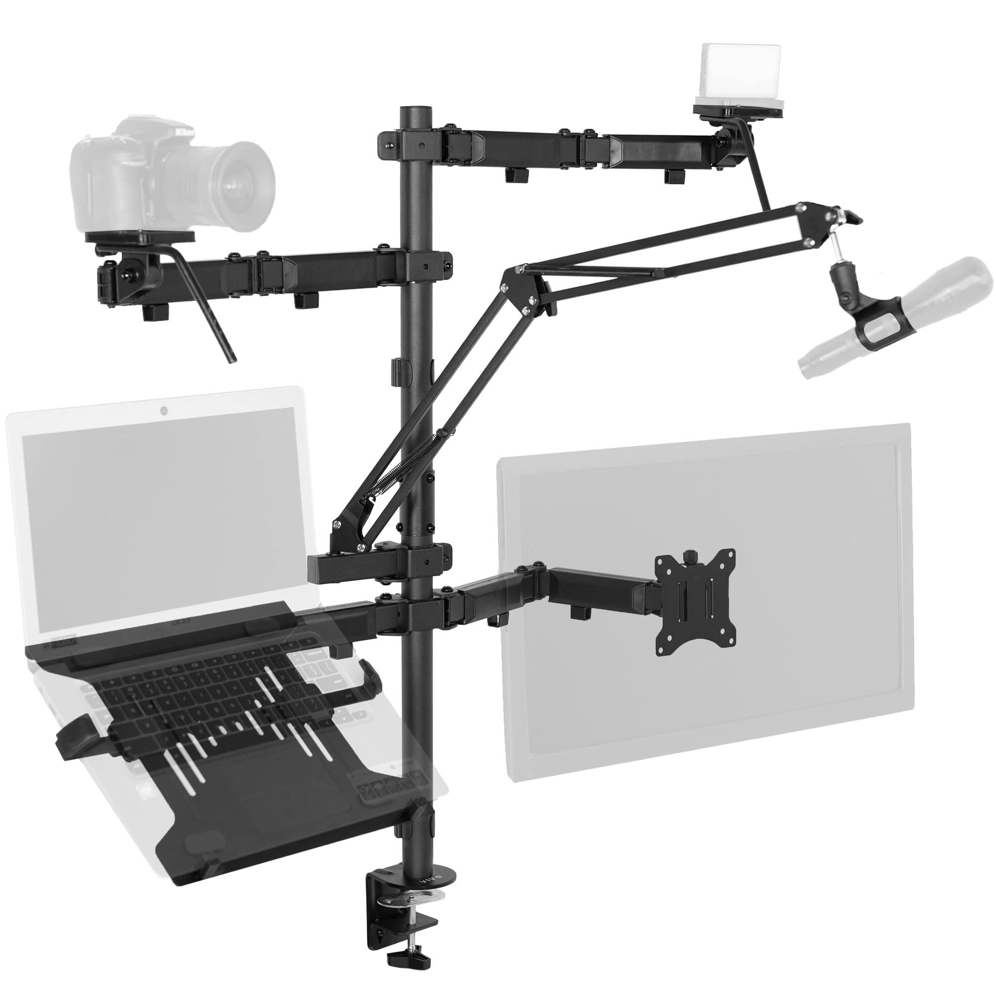 VIVO VIVO All-in-One Computer Studio Desk Mount, Mic Boom, Dual Monitor Mount up to 32 inches, Laptop Stand, Livestream Arms Compatible with Cameras, Lighting, Phone/Tablet Adapters, STAND-LIVE2L