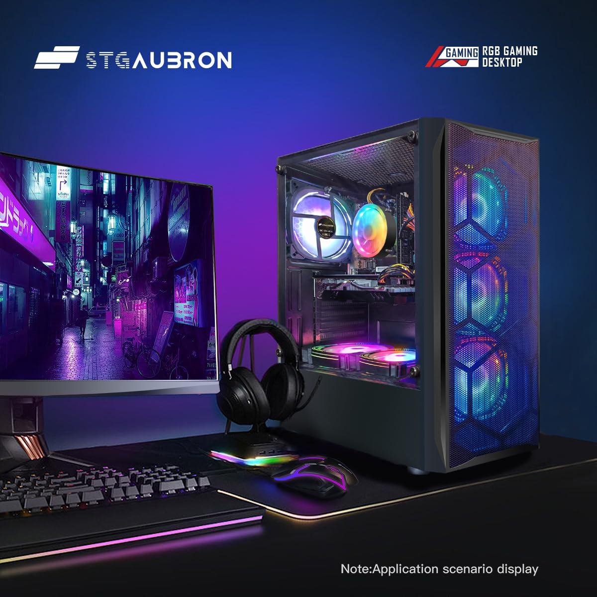 STGAubron STGAubron Gaming PC Desktop Computer, Intel Core I7 up to 3.9 GHz, Radeon RX 580 8G, 16G RAM, 512G SSD, WiFi, Bluetooth 5.0, RGB Fan x6, RGB BT Sound Bar, Windows 10 Home