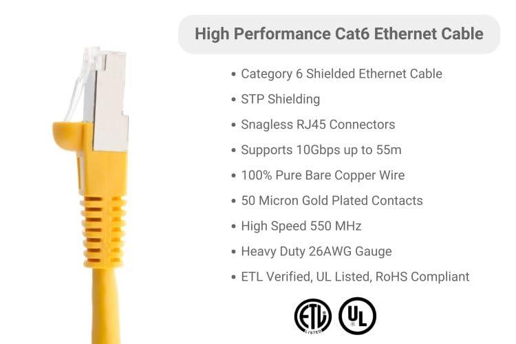 CablesAndKits CablesAndKits - Shielded (STP) Cat6 Ethernet Cable, Booted, Jacket: PVC (cm), 10 ft, Yellow, Pure Copper, RJ45 Computer & Networking Patch Cord