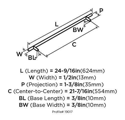 Amerock Amerock | Cabinet Pull | Sterling Nickel | 21-7/16 inch (544 mm) Center to Center | Bar Pulls | 1 Pack | Drawer Pull | Drawer Handle | Cabinet Hardware