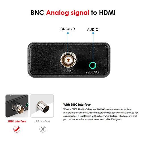ADRFClub BNC to HDMI Converter Coaxial Adapter Coax Connector Composite CVBS BNC Audio Input HDMI 1080P Output for Analog Video Signal of DVRs Surveillance CCTV Security Camera to Computer Projector HD Monitor