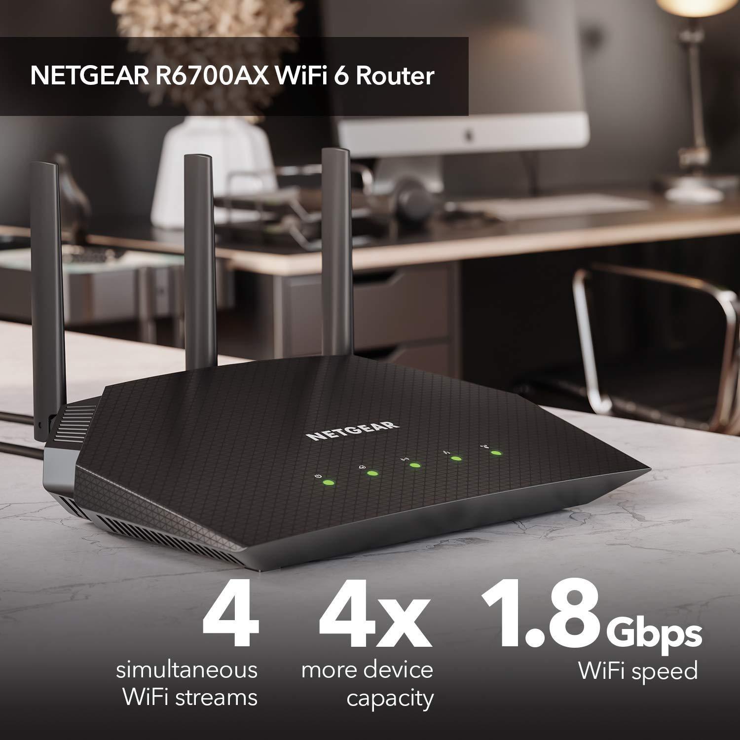NETGEAR NETGEAR 4-Stream WiFi 6 Router (R6700AX) AX1800 Wireless Speed (Up to 1.8 Gbps) | 1,500 sq. ft. Coverage (Renewed)