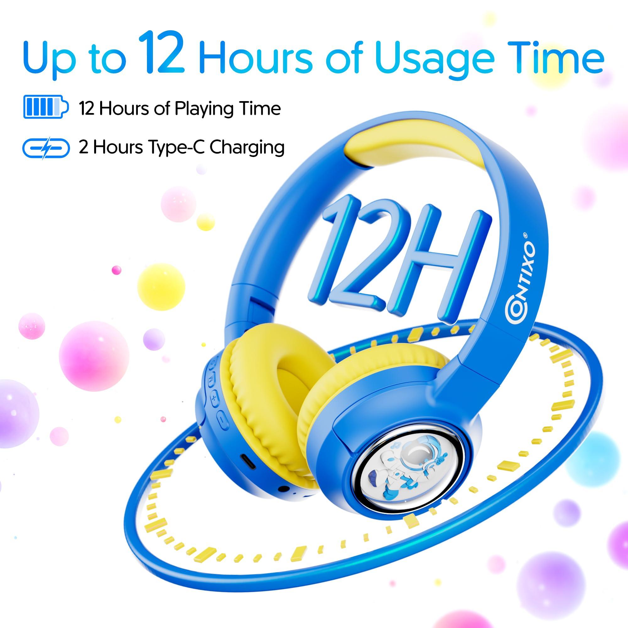 Contixo Contixo - Kids Bluetooth Headphones - Wireless & Wired Over-Ear - 85/94dB Volume Limiting - LED Lights, Foldable, Adjustable Headband, Mic - Lightweight Noise-Limiting Design for Boys & Girls - Blue