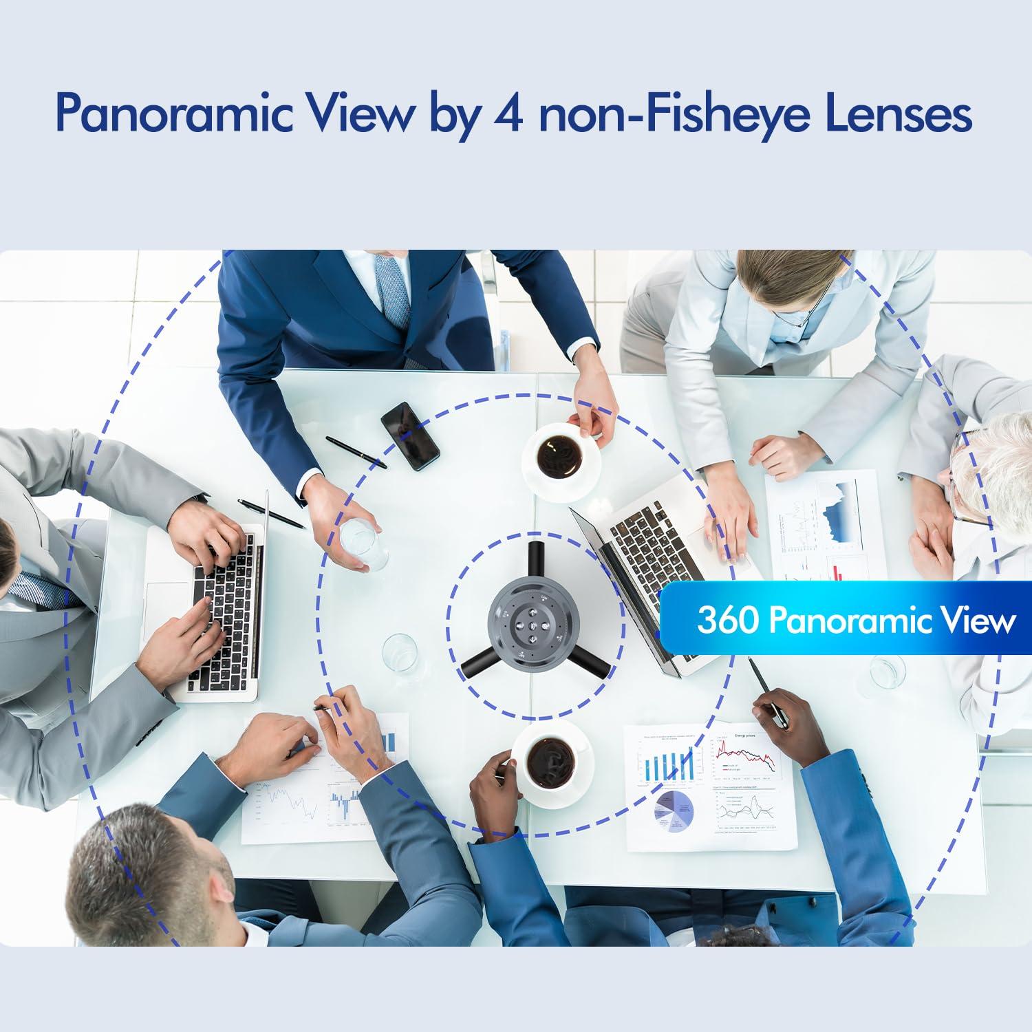 Meeteasy Panoramic 360 Video Conference Camera, Immersive Experience, Overall and Speakers' Close-up View, 1080P Webcam for Small/Mid-size Room, Micro SD Card Slot Equipped