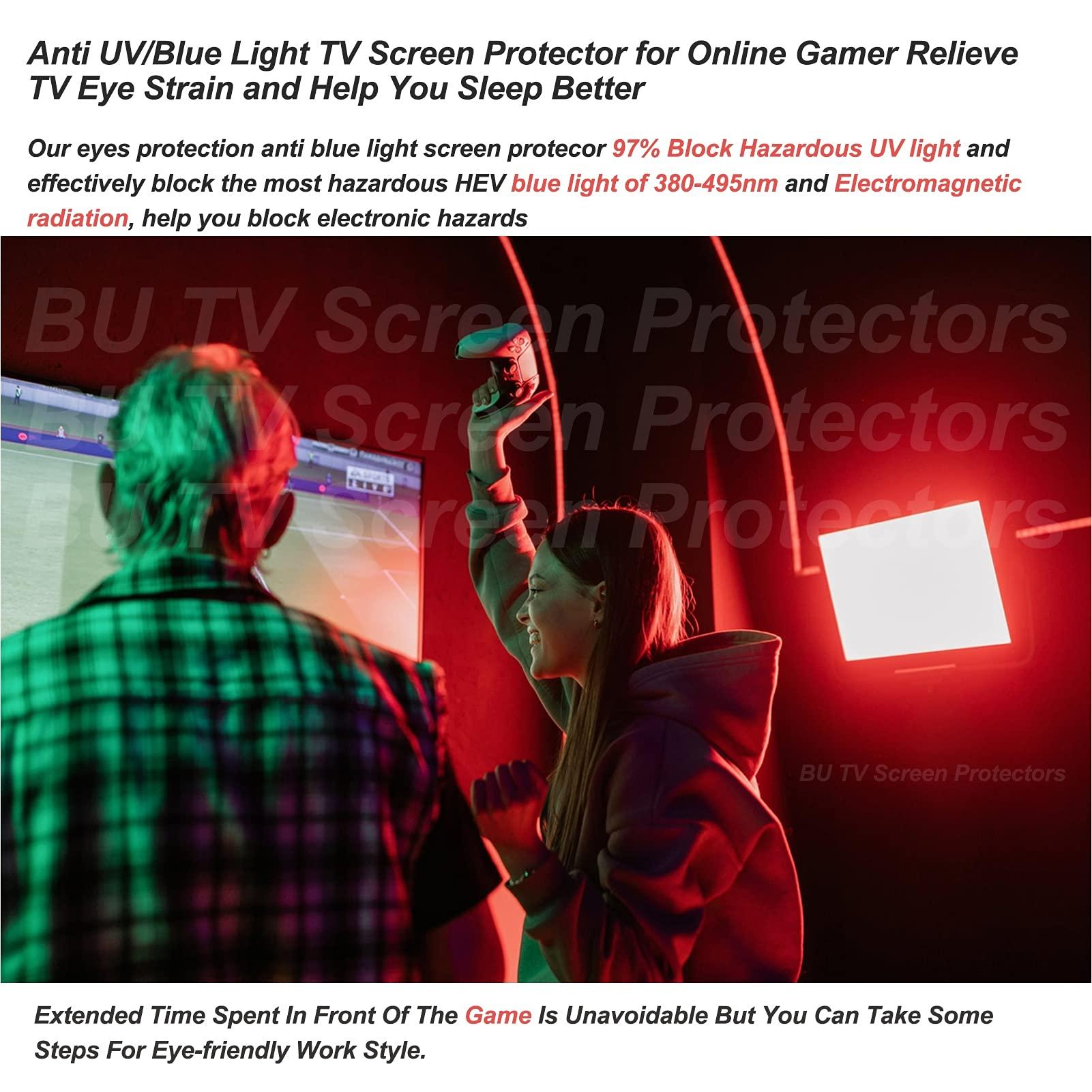 BU TV Screen Protectors 43\" 46\" 47\" 48\" 49\" 50\" 52\" 55\" 58\" 65\" 75\" Anti Glare Anti Break OLED LED LCD QLED 4K TV Screen Protector Blue Light Filter,Shielding UV and Radiation Monitor Filter,Easy to Install,60\" 1327 * 749