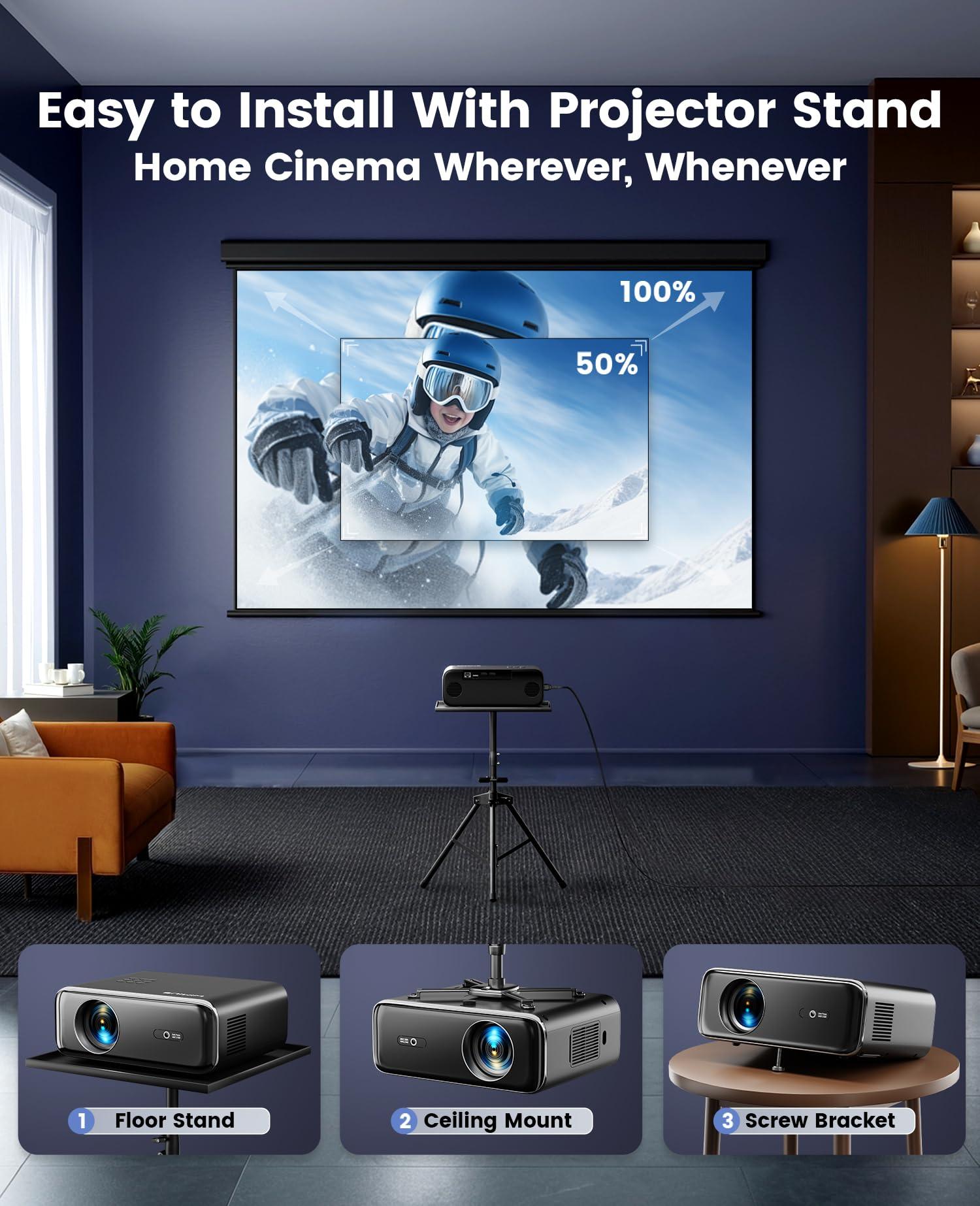WiMiUS [Auto Focus/4K Support] Projector with WiFi 6 and Bluetooth 5.2, 600ANSI Native 1080P Outdoor Movie Projector, WiMiUS P62 Auto 6D Keystone & 50% Zoom, Smart Home Projector for iOS/Android/TV Stick