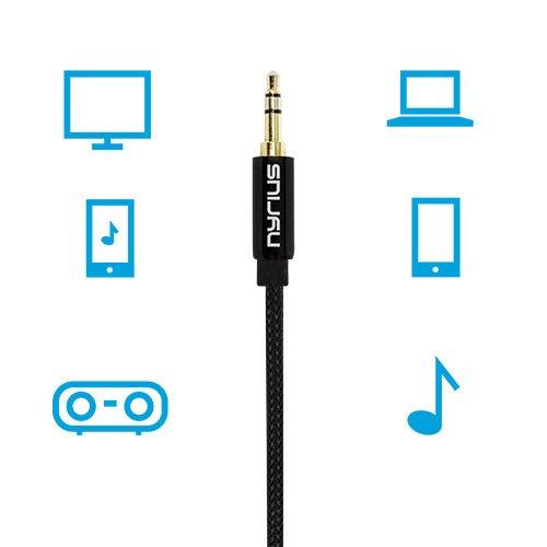 Nyrius Nyrius Premium Grade 3.5mm Auxiliary Audio Cable (3 Feet) with Tangle Free Braided Protective Shielding & Gold Plated Step Down Connector for Smartphones, Tablets, Home Stereo, Car Audio (AC03).