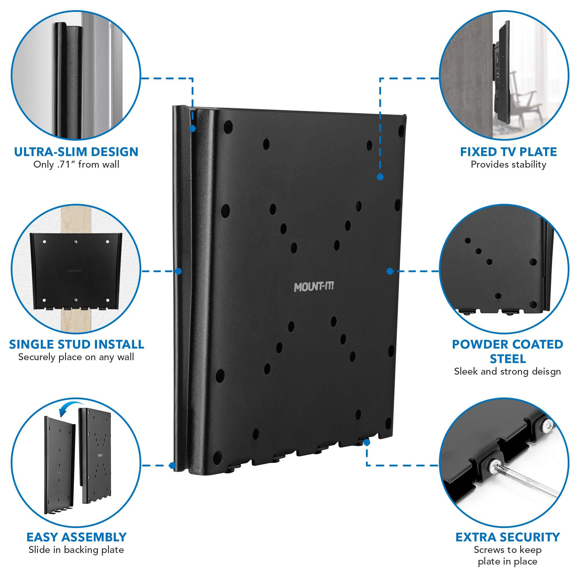 Mount-It! MOUNT-IT! Low-Profile Fixed TV Wall Mount With Removable Plate | Flush Wall Mounting Bracket Fits 23\" - 42\" Screens Up To VESA 200x200 mm, 66lbs Capacity, Black