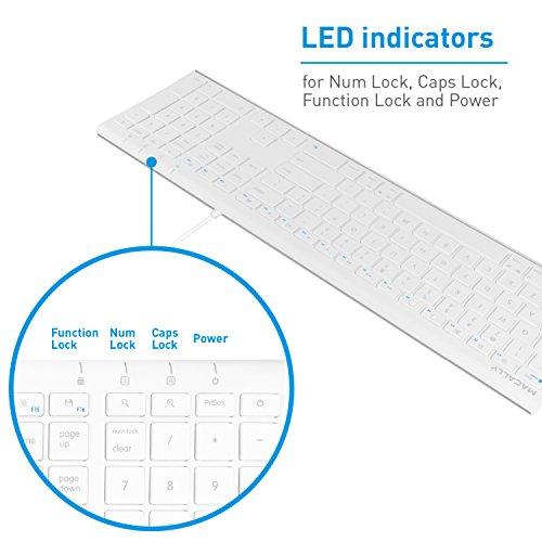 Macally Macally Slim USB Wired Keyboard for Mac and Windows - Simple and Sophisticated - USB Apple Keyboard with Numeric Keypad for Mac Mini / Pro, Macbook, iMac with 110 Scissor Switch Keys and 20 Shortcuts