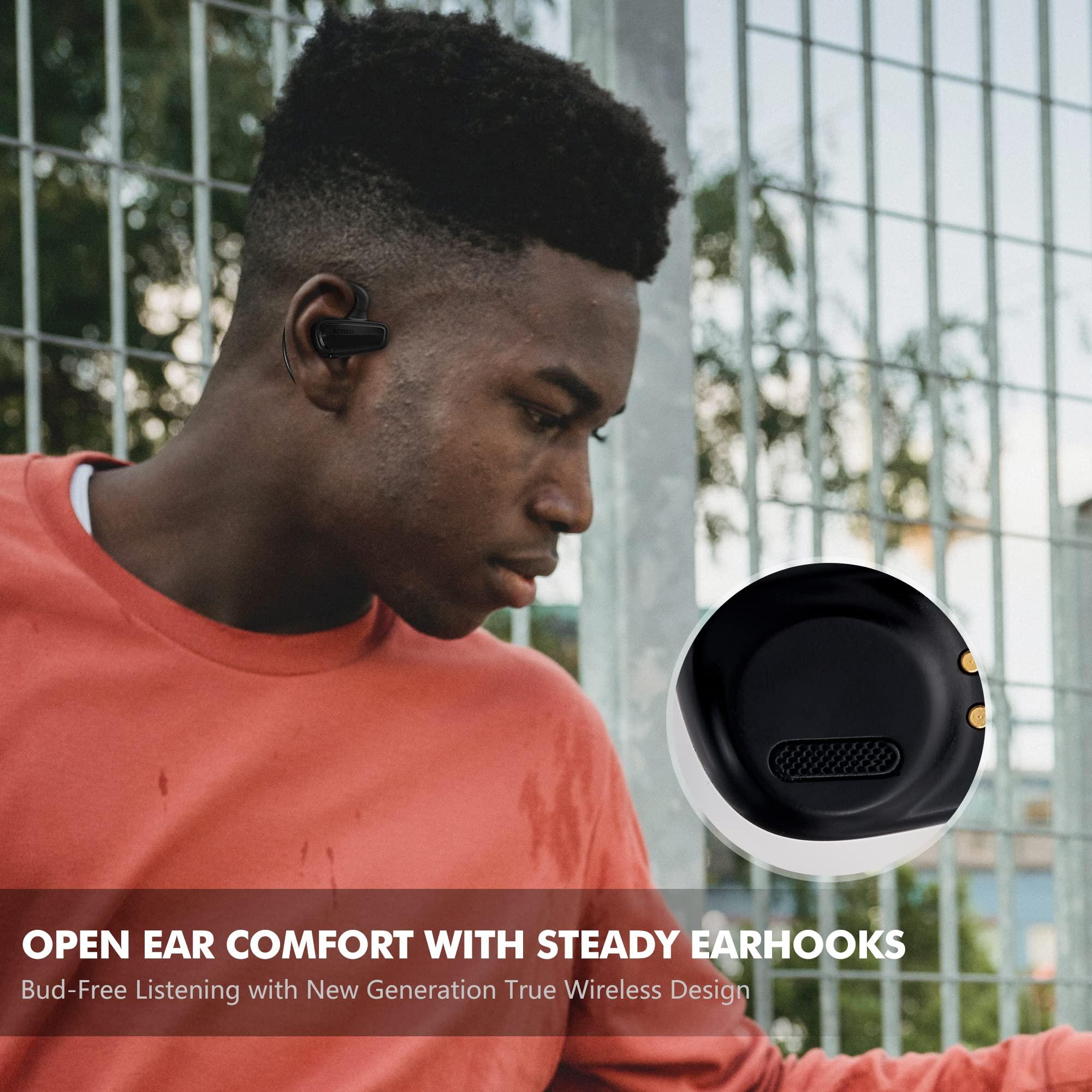 ACREO ACREO The Next Generation Open Ear Headphones, OpenBuds, True Wireless Earbuds with Earhooks, Bluetooth Workout Headphones, 18 Hours Playtime with Case, IPX7 Waterproof, Black