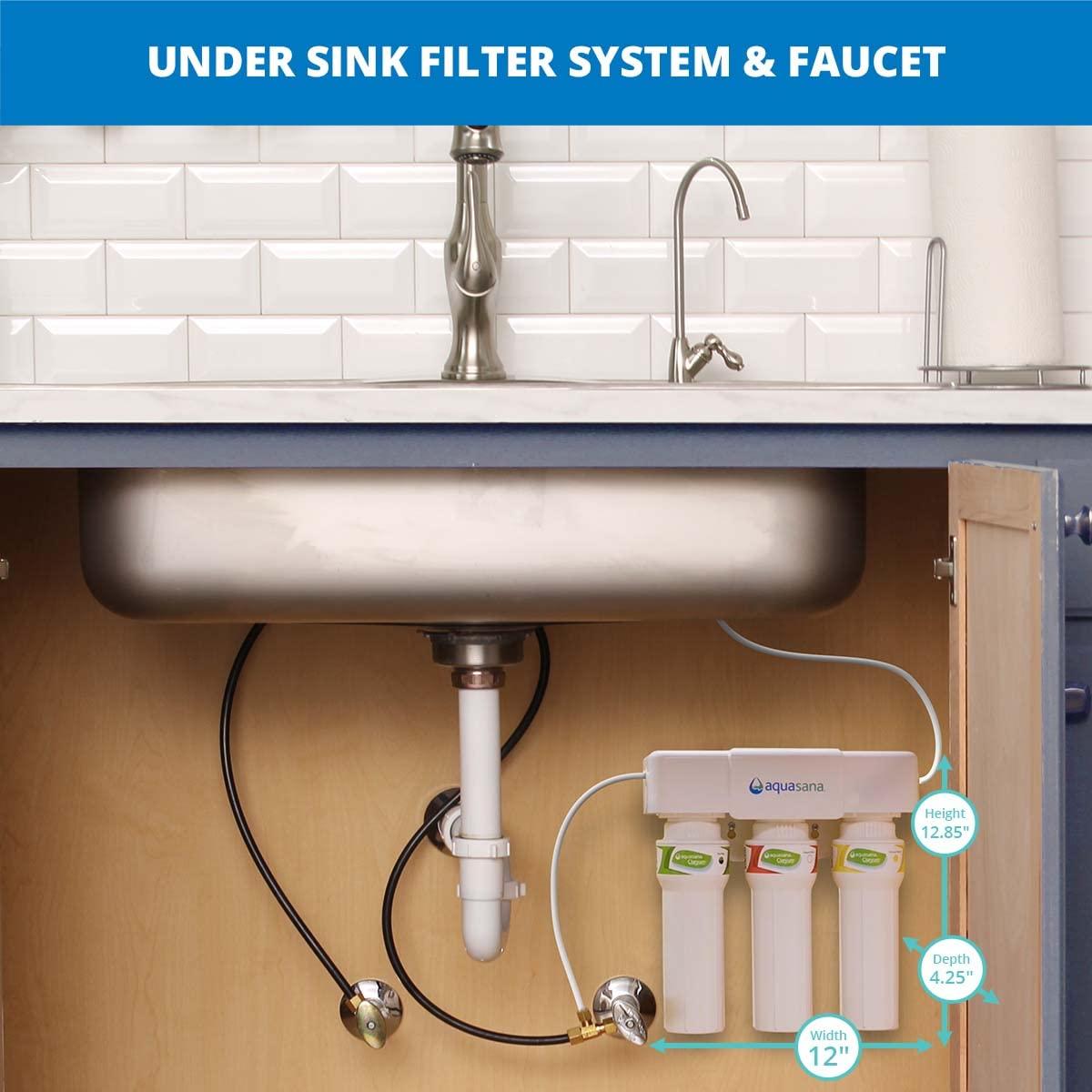 Aquasana Aquasana Under Sink Water Filter System - Reduces PFAS, Lead, & Chlorine in Drinking Water - Under Counter Claryum Filtration for Kitchen - 3-Stage Max Flow - Oil-Rubbed Bronze Faucet - AQ-5300+.62