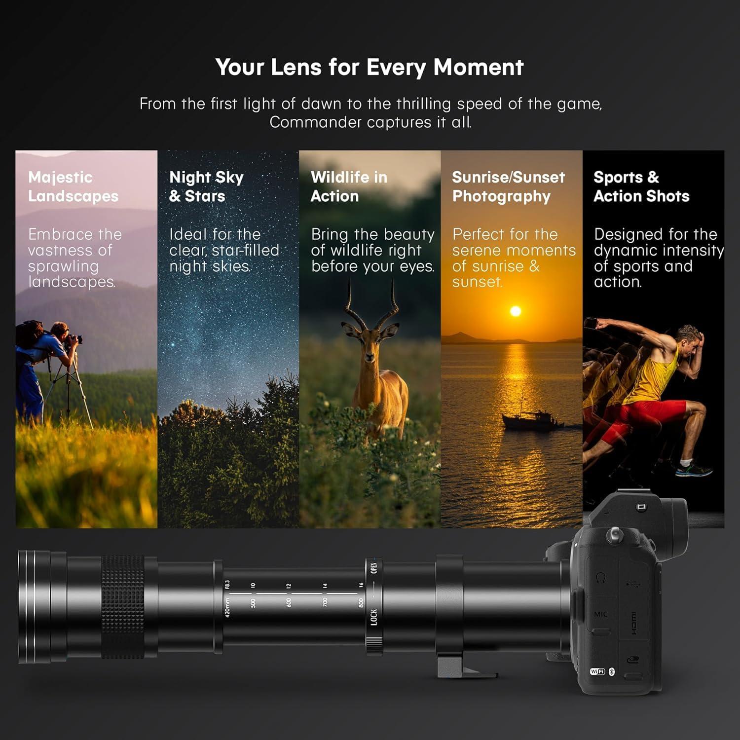 COMMANDER OPTICS COMMANDER OPTICS 420-800mm f/8.3 Manual Telephoto Zoom Lens for Nikon D500,D600,D610,D700,D750,D800,D810,D850,D3400,D5000, D5100,D7100,| Camera Lens