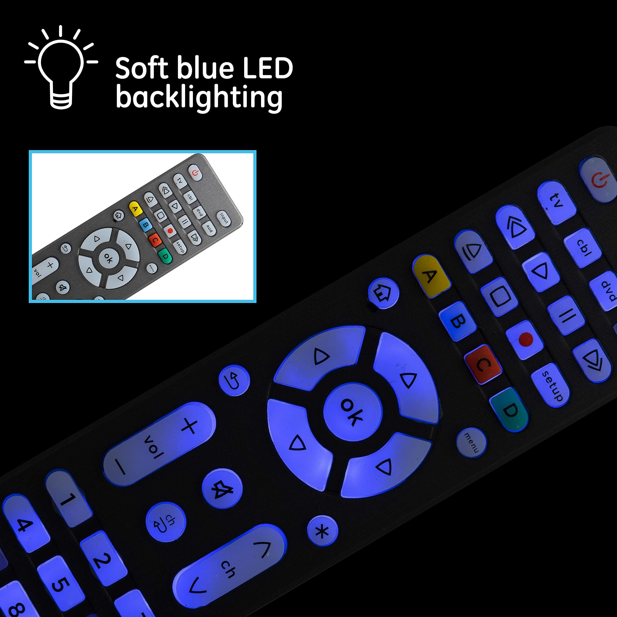GE GE Backlit Universal Remote Controls for Samsung, Vizio, LG, Sony TVs, Blu-Ray Players, Streaming Devices (48843, 48848)