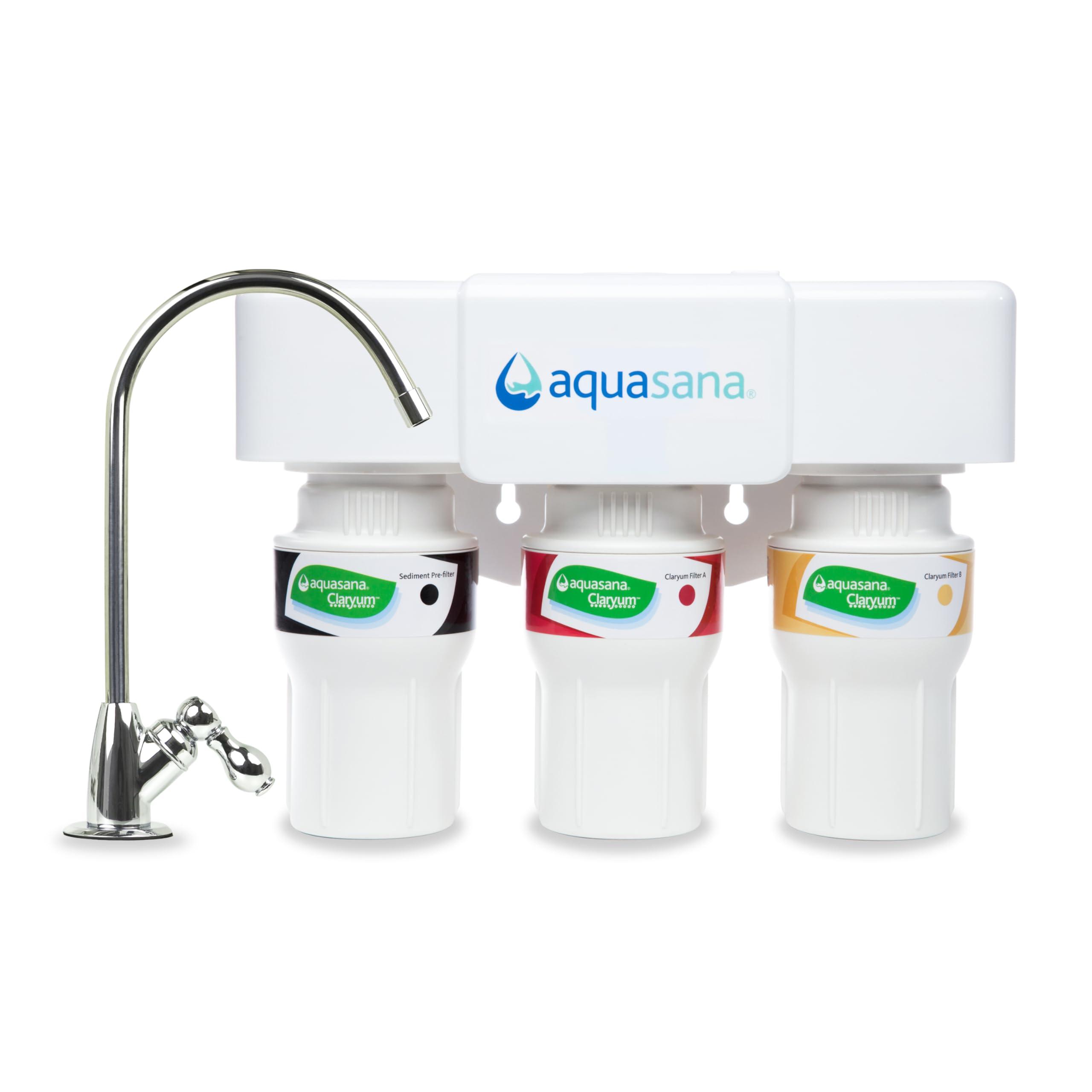 Aquasana Aquasana Under Sink Water Filter System - Reduces PFAS, Lead, & Chlorine in Drinking Water - Under Counter Claryum Filtration for Kitchen - 3-Stage - Chrome Faucet - AQ-5300.56