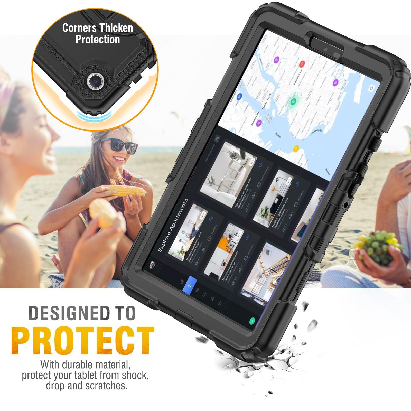 HXCASEAC HXCASEAC Case for Samsung Galaxy Tab A9 Case 8.7 Inch, Full Body Protective with Screen Protector/Hand Strap/Pen Holder, Sturdy Shockproof Samsung A9 Tablet Case 2023 SM-X110/X115/X117 - Black