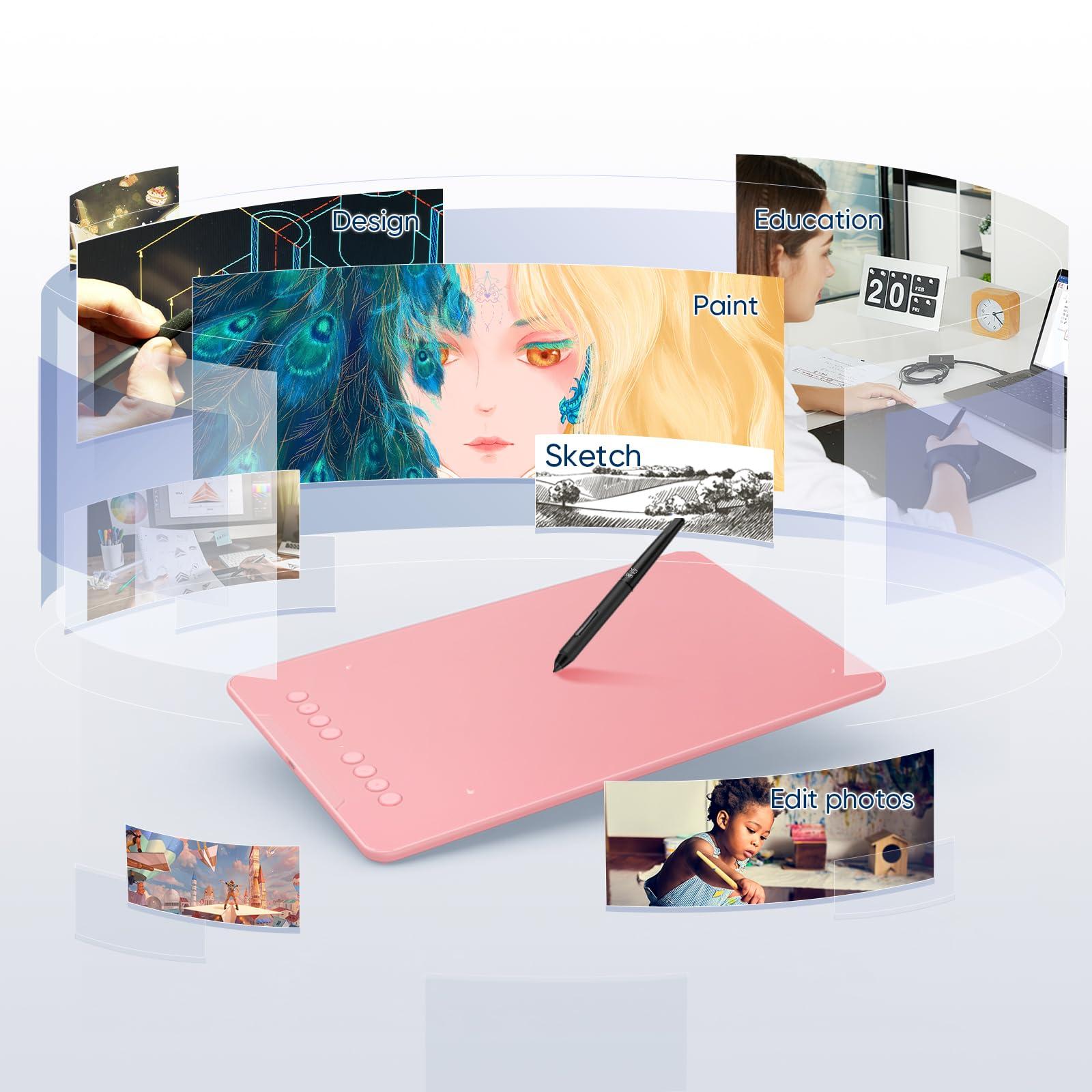 XP-PEN Drawing Tablet-XPPen Deco 01 V3 10x6.25 Inch Graphics Tablet Digital Drawing Tablet for Chromebook with 16384 Levels Pressure Battery-Free Stylus and 8 Shortcut Keys (Pink)