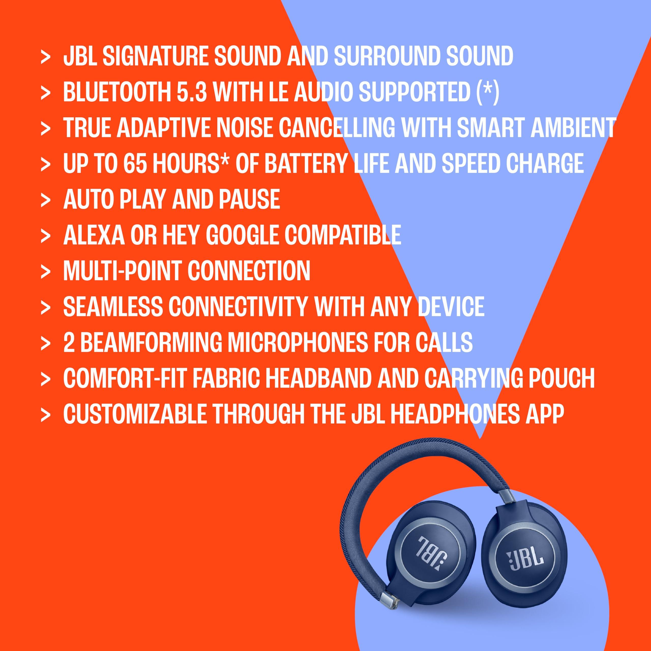 JBL JBL Live 770NC - Wireless Over-Ear Headphones with True Adaptive Noise Cancelling with Smart Ambient, Up to 65 Hours of Battery Life, Comfort-fit Fabric Headband & Carrying Pouch (Sandstone)